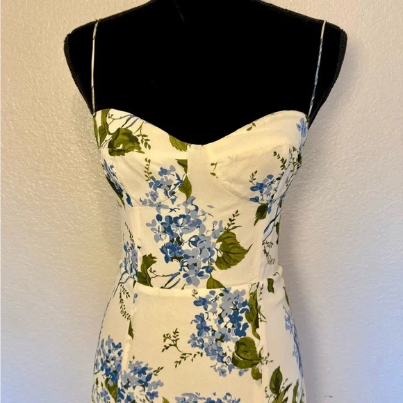 Reformation Juliette Floral Print Midi Georgette Dress White Blue Green Size 6 - Picture 3 of 14